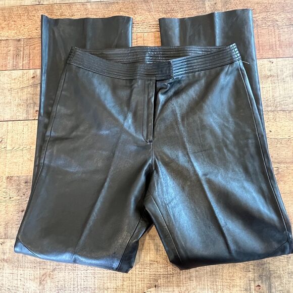 Margaret Godfrey Black Leather Pants Straight Leg Flat Front Lined